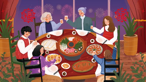 扁平风春节团圆年夜饭餐饮服务火锅大餐插画免费下载 插画图片 4724像素 千图